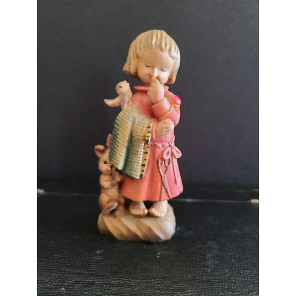 Vintage Anri Wood Carved Figurine Stitch In TimeSigned 2 3/4- 3 in. #14#6